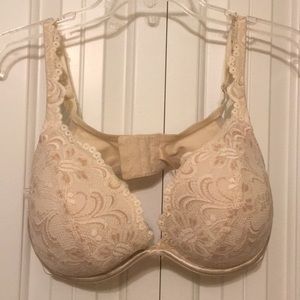 Cream plunge padded lace bra